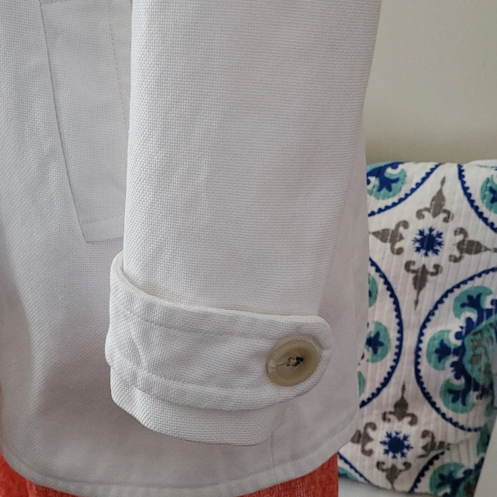 Banana Republic Large Petite Poplin White Lined Spring Button Coat - Picture 4 of 14